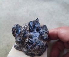 Vintage WOLF DESIGNS Bear with Cub Carving, Canada Figurine on marble plinth.