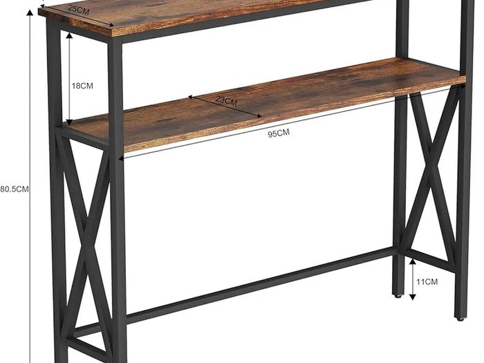 Console Table, Industrial Entryway Table for Hallway, Narrow Sofa Table with Shelves, Metal Frame, Compact Display Table for Small Spaces, Living Room, 101/25/80.5CM Rustic Brown