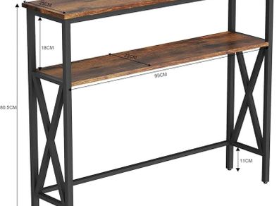 Console Table, Industrial Entryway Table for Hallway, Narrow Sofa Table with Shelves, Metal Frame, Compact Display Table for Small Spaces, Living Room, 101/25/80.5CM Rustic Brown