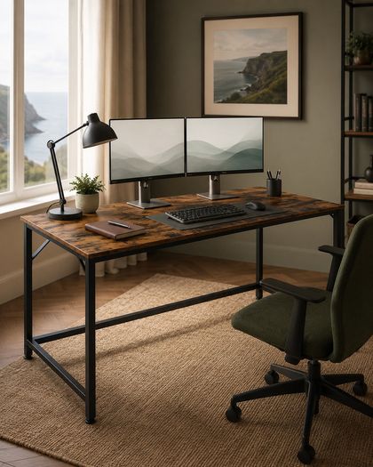 Computer Desk 135 cm with Black Steel Frame Office Desk Narrow