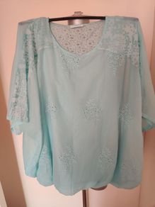 Lovely Gina Benotti aquamarine embroidered blouse size UK22 EU50 Postage included