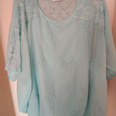 Lovely Gina Benotti aquamarine embroidered blouse size UK22 EU50 Postage included
