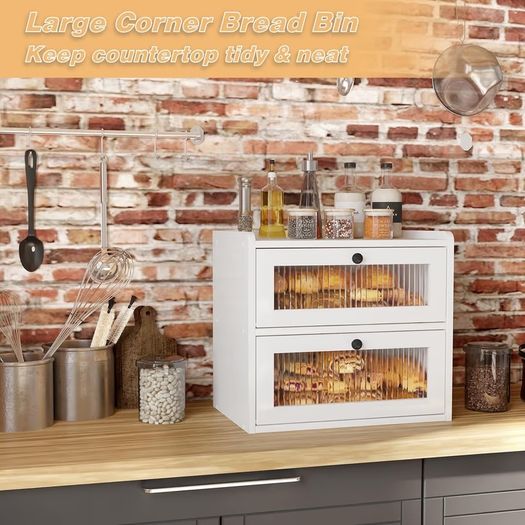 Brand New Wooden Bread Box 2-Tier Ventilated Storage Container