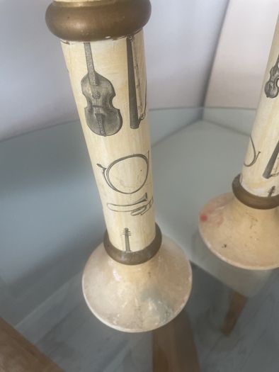 Vintage Italian Plaster Musical Theme Tall Candlesticks