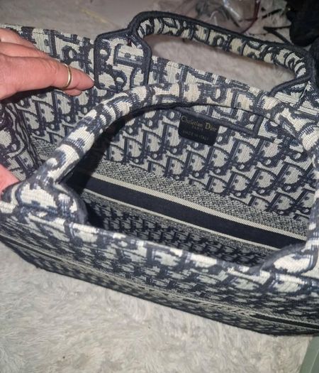 Authentic Christian Dior Large Book Tote - Blue Dior Oblique Embroidery