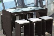 13-Piece Poly Rattan Bar Set Table and 6 Bar Stools Garden Furniture Brown / Black