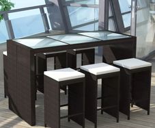 13-Piece Poly Rattan Bar Set Table and 6 Bar Stools Garden Furniture Brown / Black