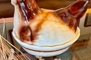 Vintage Rustic Cream Ceramic Hen on Nest Egg Keeper Storage Jar