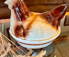 Vintage Rustic Cream Ceramic Hen on Nest Egg Keeper Storage Jar
