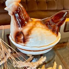 Vintage Rustic Cream Ceramic Hen on Nest Egg Keeper Storage Jar