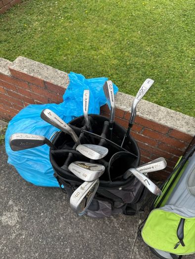 golf clubs and bags
