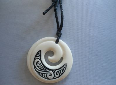 Maori Handmade Carved White Pendant Necklace designer On Trend Surfer Jewellery