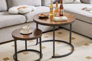 Round Nesting Table, Removable Set of 2 Coffee Tables, Stacking Sofa Side Table End Table, for Living Room, Bedroom, Office, Balcony, Apartment, Rustic Brown