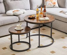 Round Nesting Table, Removable Set of 2 Coffee Tables, Stacking Sofa Side Table End Table, for Living Room, Bedroom, Office, Balcony, Apartment, Rustic Brown