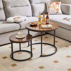 Round Nesting Table, Removable Set of 2 Coffee Tables, Stacking Sofa Side Table End Table, for Living Room, Bedroom, Office, Balcony, Apartment, Rustic Brown