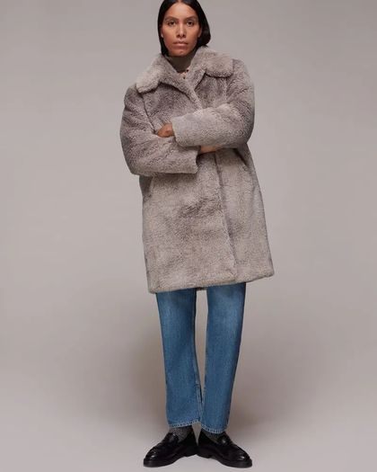 Whistles Imogen Lilac Faux Fur Oversized Coat