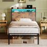 3ft Single Bed Frame with Storage Wooden Headboard, LED Light & Charging Station Image 3