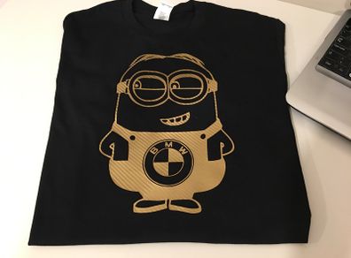 Funny Bmw Minion Printed In Gold Carbon Fiber T-shirt Great Gift Idea Present