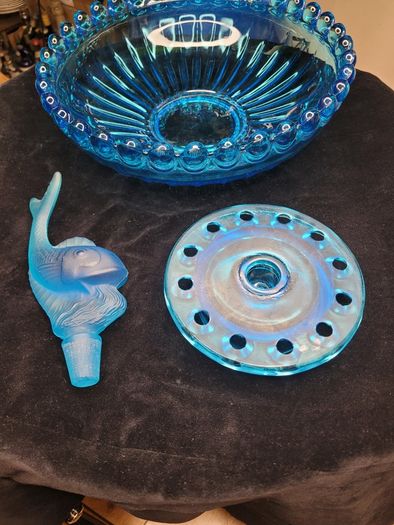 Art Deco Josef Inwald Poisson Volant Fish Centerpiece Set Blue Glass 1930s Rare