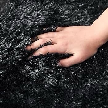 NEW SALE | Rugs Living Room - Modern Black Area Rugs for Bedroom Non Slip -Super Soft Fluffy Shaggy Thick Pile Small Rug Non-Shedding Easy To Clean, 50cm x 80cm