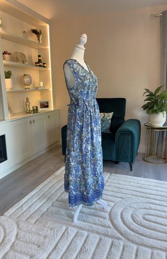 Ladies Cornflower Blue Paisley Printed Lace insert Midi Dress from Jessica Graaf