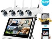 Security Camera System Wireless Outdoor WiFi 12'' LCD Monitor 4 CCTV Camera 1TB