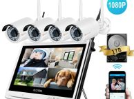 main image for ad Security Camera System Wireless Outdoor WiFi 12'' LCD Monitor 4 CCTV Camera 1TB