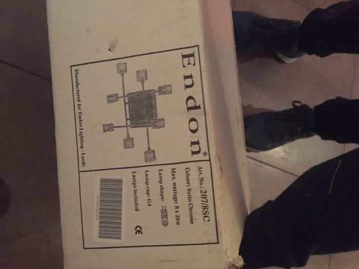 endon satin chrome ceiling light. 8 x20watt  bulbs. Lamps included. . See all photos. New in box.
