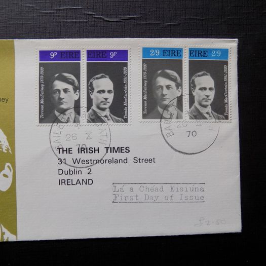 Irish Times 1970 FDC.50th Anniversary of the Death of Thomas MacCurtain and Terence MacSwiney.