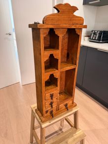 Vintage Mexican Wooden Wall-Hanging Display Shelf Cabinet with Drawers