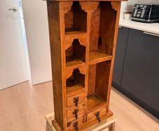 Vintage Mexican Wooden Wall-Hanging Display Shelf Cabinet with Drawers