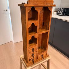 Vintage Mexican Wooden Wall-Hanging Display Shelf Cabinet with Drawers