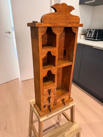 Vintage Mexican Wooden Wall-Hanging Display Shelf Cabinet with Drawers