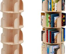 Rotating 360 Hexagonal Children's Bookcase  Tall Floor Standing Corner Book Shelf Storage Rack for Home Living Room Office (4 Tier)