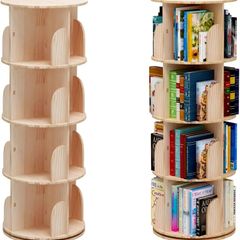 Rotating 360 Hexagonal Children's Bookcase  Tall Floor Standing Corner Book Shelf Storage Rack for Home Living Room Office (4 Tier)
