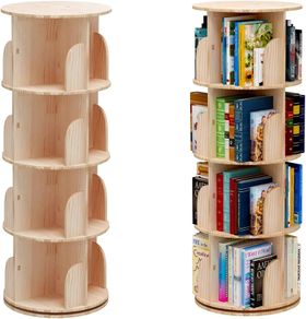 Rotating 360 Hexagonal Children's Bookcase  Tall Floor Standing Corner Book Shelf Storage Rack for Home Living Room Office (4 Tier)