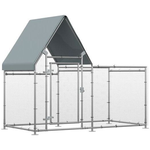Walk In Chicken Run, Large Poultry Coop Cage Hen House Rabbit Hutch for 4-6 Chickens Outdoor Galvanized Metal Enclosure w/ Water-Resist Cover