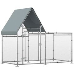 Walk In Chicken Run, Large Poultry Coop Cage Hen House Rabbit Hutch for 4-6 Chickens Outdoor Galvanized Metal Enclosure w/ Water-Resist Cover