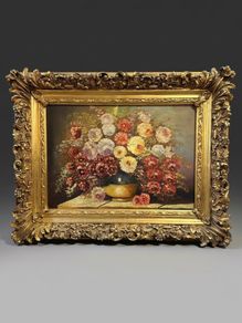 Vintage Floral Still Life Statement Framed Oil Painting