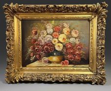 Vintage Floral Still Life Statement Framed Oil Painting