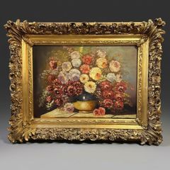 Vintage Floral Still Life Statement Framed Oil Painting