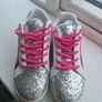 Brand new pink & silver glitter trainers with orange star detail Image 3