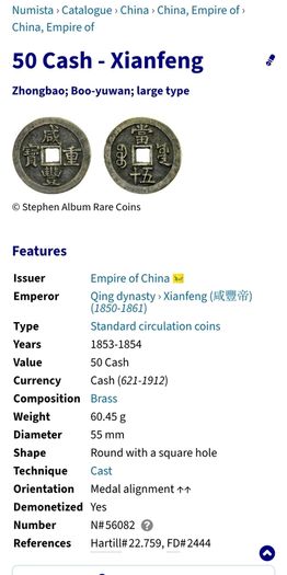 China 1851-1861 Xianfeng 50 Cash Coin