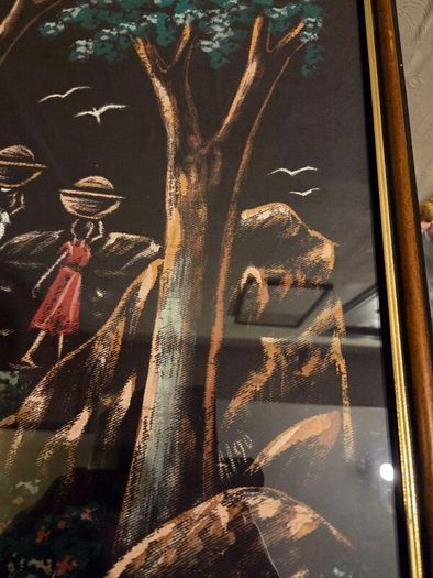 Vintage Haitian Art Painting on Fabric - Signed