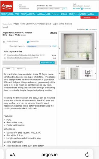 Argos 25mm pvc Venetian blinds