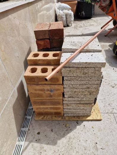 Bricks granite , yellow , blocks , cement , osb