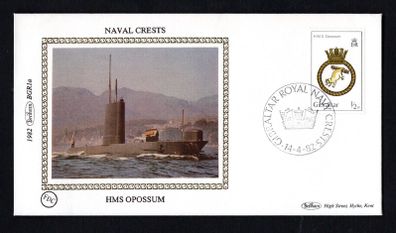1981 Gibraltar Benham Silke Cover showing Naval Crests HMS Opossum tying 1/2p H.M.S. Oppossum Commemorative stamp