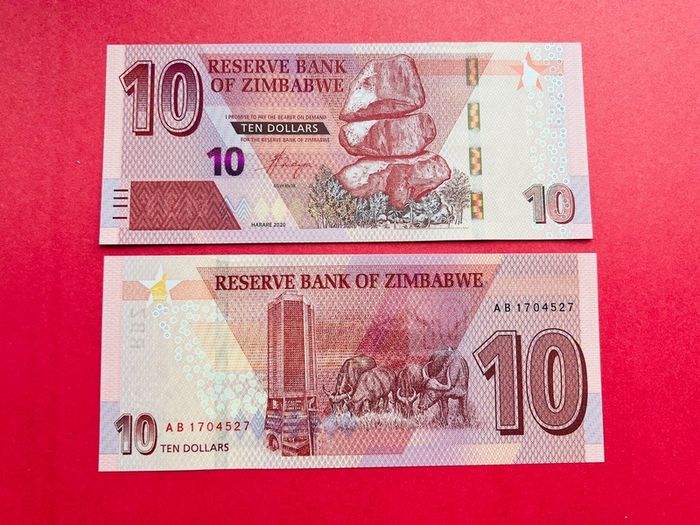 Zimbabwe   10 Dollars  2020 . Pick  103a     VERIFIED UNDER UV LIGHT .( Uncirculated )