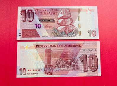 Zimbabwe   10 Dollars  2020 . Pick  103a     VERIFIED UNDER UV LIGHT .( Uncirculated )
