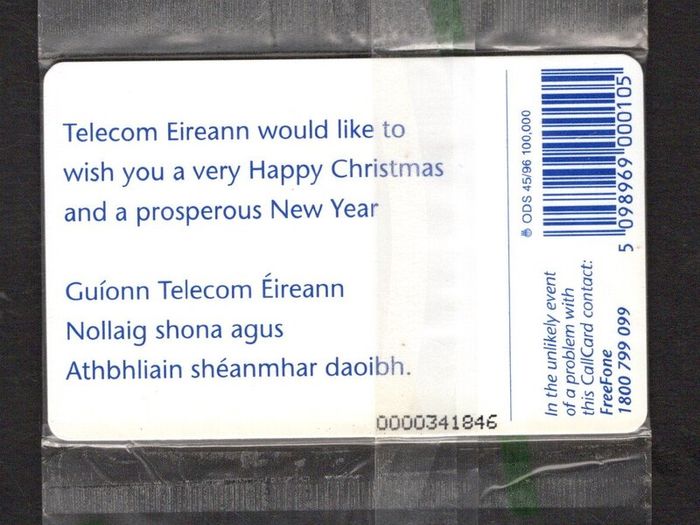 1996 Ireland 10 unit Christmas (ODS2 chip) Call Card Mint in Packaging. Telecom Eireann card number 1151.